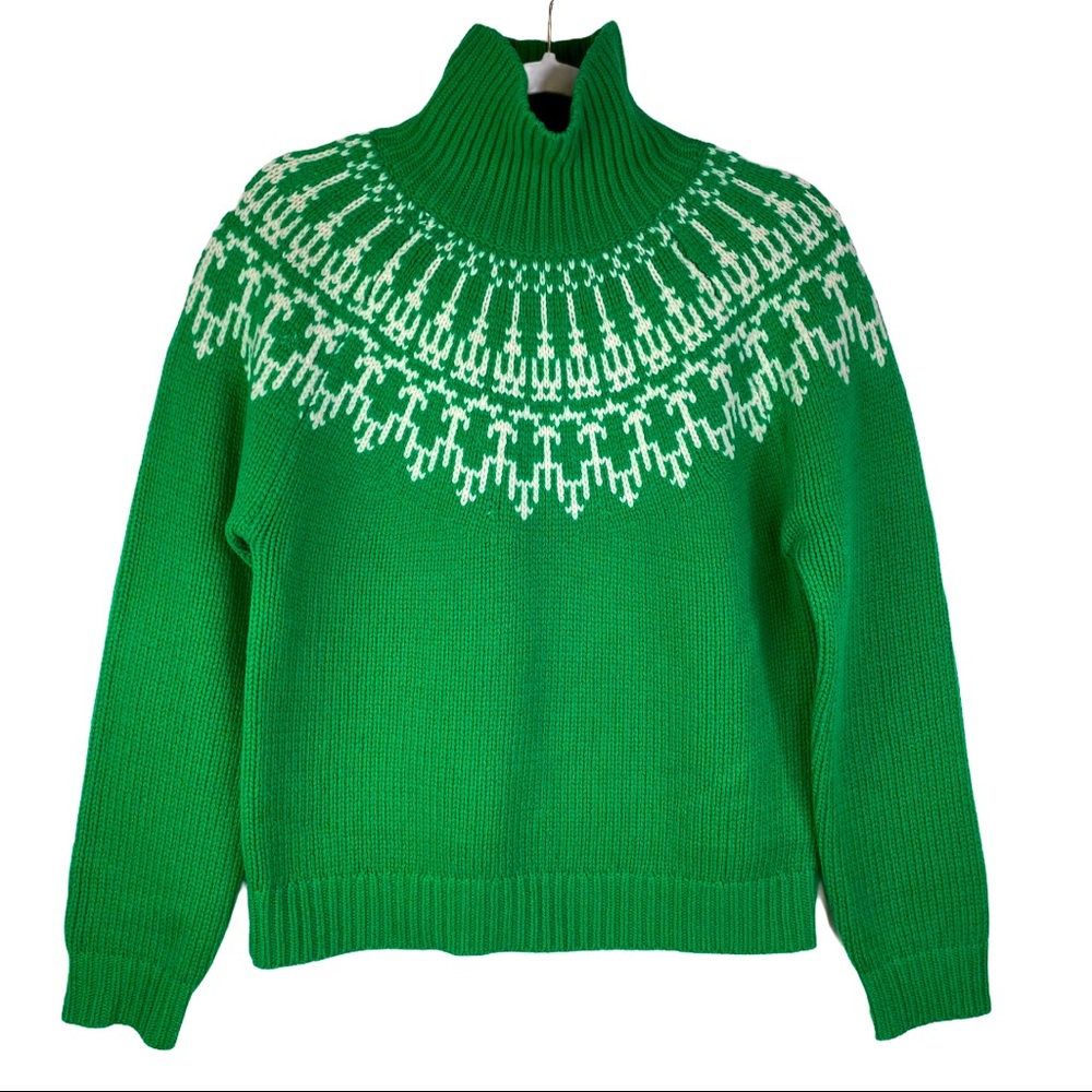 Tory Sport Merino Wool Fairisle Sweater Green XS